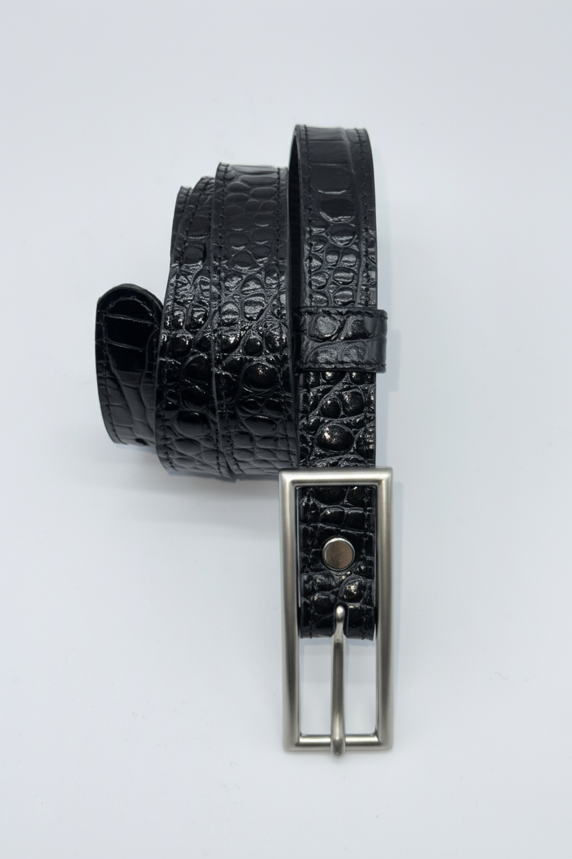 Cinturón piel grabada negro optimizado